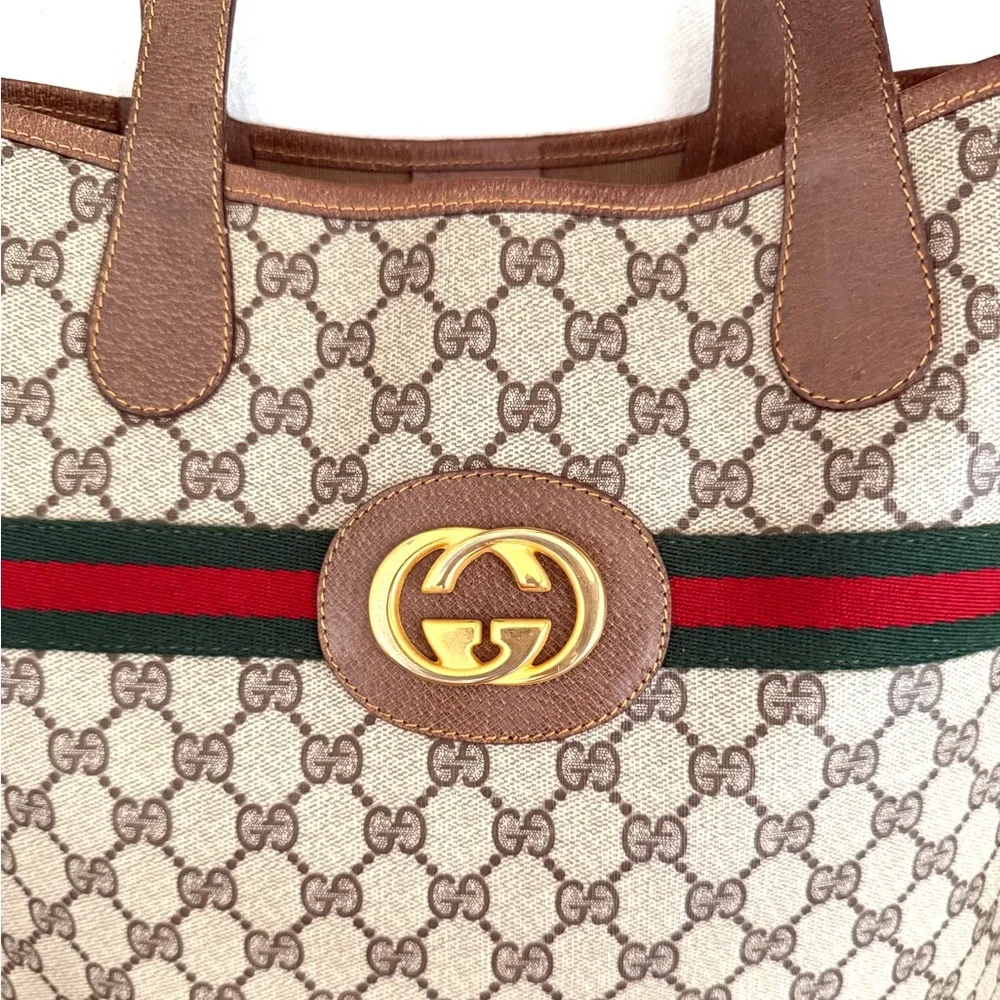 Authentic Gucci brown monogram coated canvas large tote bag leather trims - Picture 16 of 16